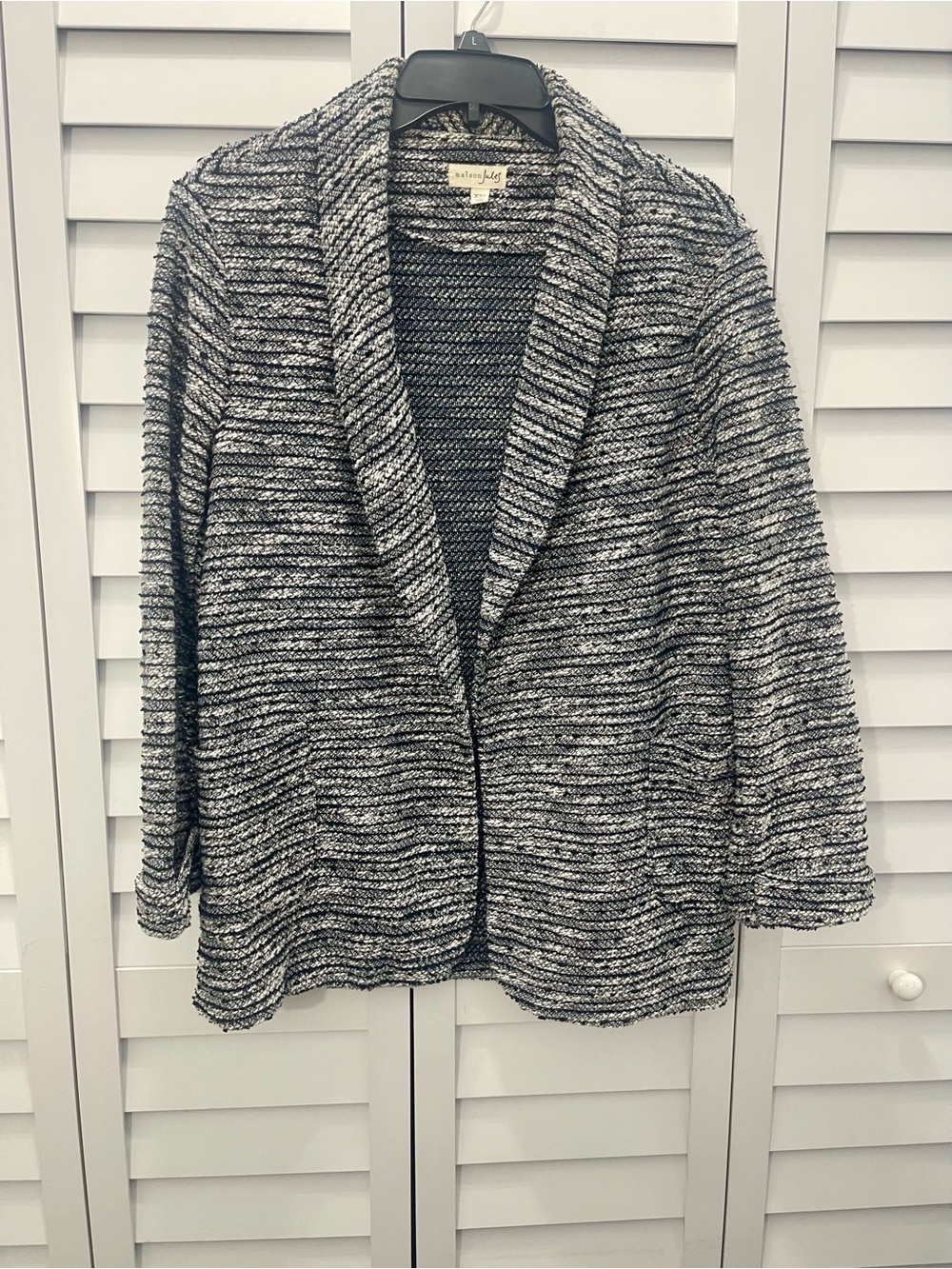 Maison Jules Black and White Textured Open Blazer
